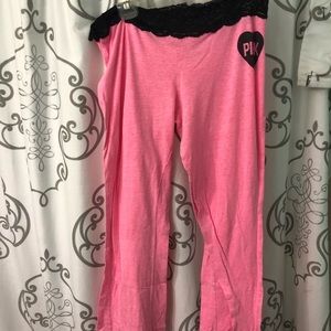 Thin PINK pants! Sexy lace trim